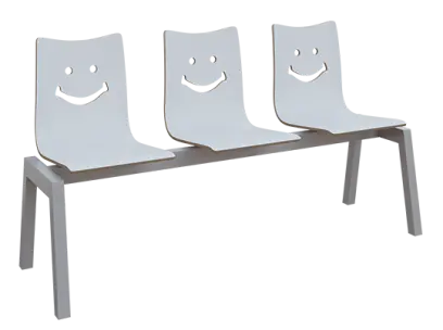 SMILE 3, dřevěná lavice do čekárny, 3-sedák, bílá, kostra stříbrná